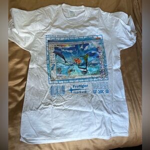 White Graphic T-Shirt with Frutiger Dolphin Print